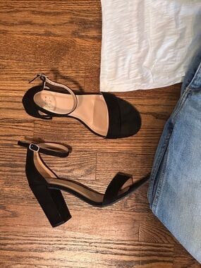 a new day Black Suede Ankle-Strap Block Heels